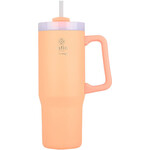 Estia  Straw Tumbler XL Save The Aegean Handled Tumbler Θερμός Ανοξείδωτο  900ml Peach fuzz