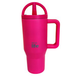 Ecolife Ανακυκλώσιμο Handled Tumbler Θερμός Ανοξείδωτο BPA Free 900ml Neon Magenta με Καλαμάκι και Λαβή