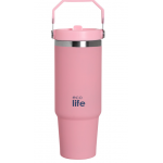 EcoLife Θερμός Tumbler 900ml με Λαβή & Καλαμάκι – Ροζ | 33-BO-5026