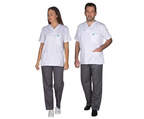 ALEZI Ιατρική στολή Παντελόνι- Μπλούζα unisex Λευκό-Γκρι