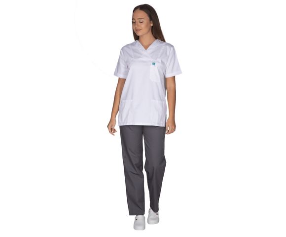 ALEZI Ιατρική στολή Παντελόνι- Μπλούζα unisex Λευκό-Γκρι