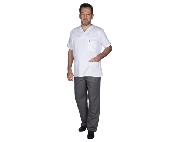 ALEZI Ιατρική στολή Παντελόνι- Μπλούζα unisex Λευκό-Γκρι