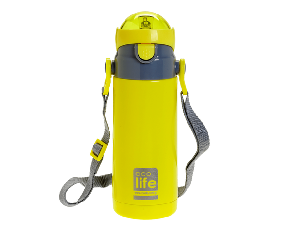 Ecolife Ανοξείδωτο Παγούρι Θερμός με Καλαμάκι Yellow 400ml