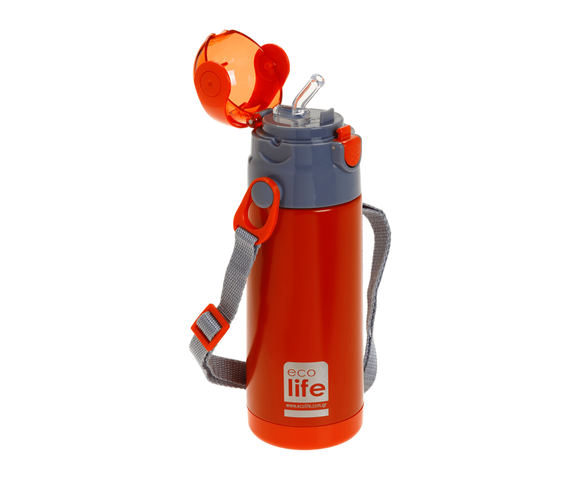 Ecolife Ανοξείδωτο Παγούρι Θερμός με Καλαμάκι Red 400ml