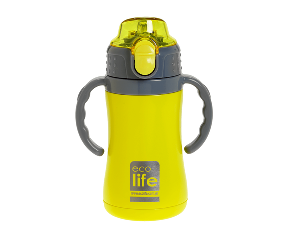 Ecolife Πλαστικό Παγούρι Θερμός με Καλαμάκι Yellow 300ml