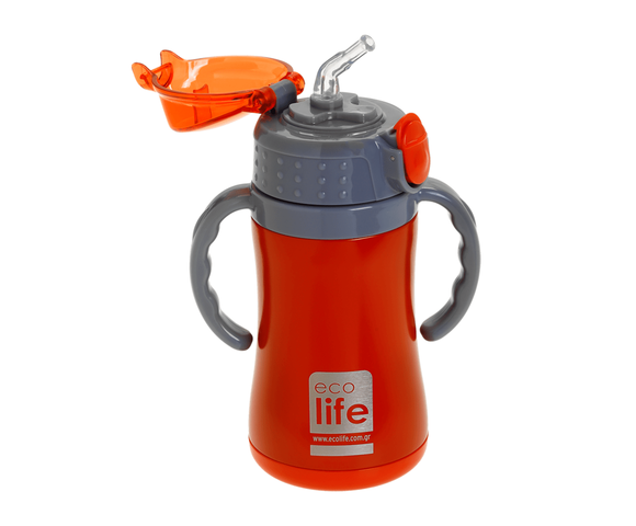 Ecolife Πλαστικό Παγούρι Θερμός με Καλαμάκι Red 300ml Ecolife Πλαστικό Παγούρι Θερμός με Καλαμάκι Red 300ml