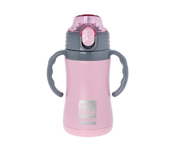 Ecolife Πλαστικό Παγούρι Θερμός με Καλαμάκι Pink 300ml