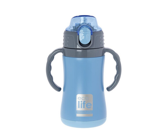 Ecolife Πλαστικό Παγούρι Θερμός με Καλαμάκι Blue 300ml