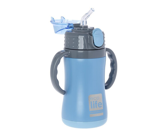 Ecolife Πλαστικό Παγούρι Θερμός με Καλαμάκι Blue 300ml