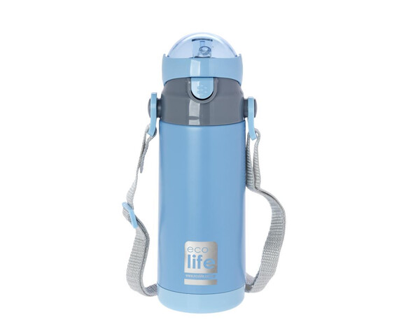 Ecolife Ανοξείδωτο Παγούρι Θερμός με Καλαμάκι Blue 400ml