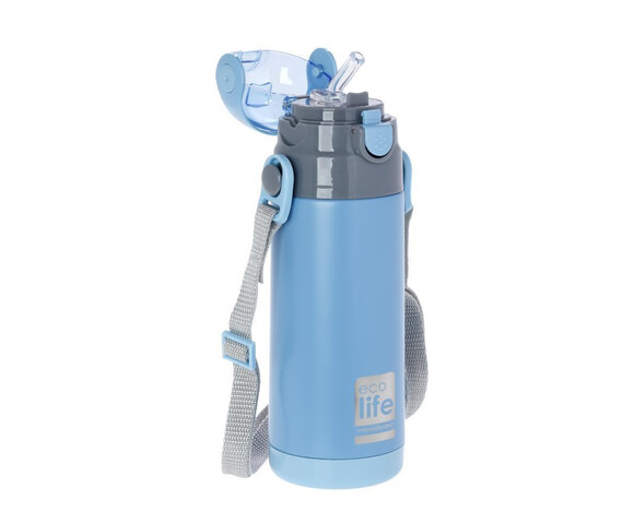 Ecolife Ανοξείδωτο Παγούρι Θερμός με Καλαμάκι Blue 400ml