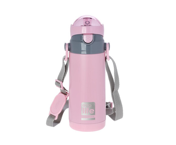 Ecolife Ανοξείδωτο Παγούρι Θερμός με Καλαμάκι Pink 400ml