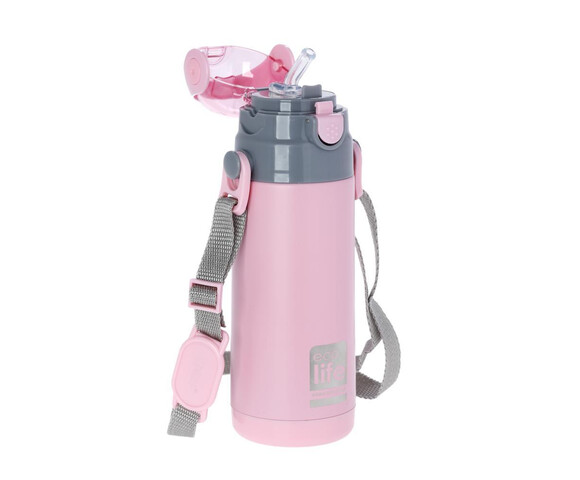 Ecolife Ανοξείδωτο Παγούρι Θερμός με Καλαμάκι Pink 400ml