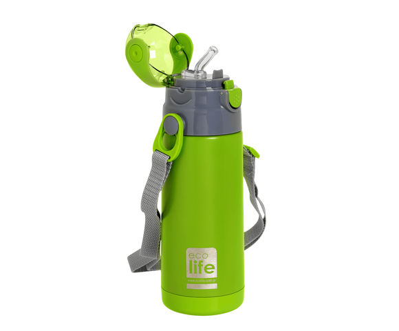 Ecolife Ανοξείδωτο Παγούρι Θερμός με Καλαμάκι Green 400ml