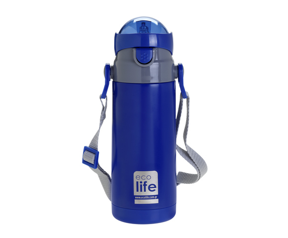 Ecolife Ανοξείδωτο Παγούρι Θερμός με Καλαμάκι Navy Blue 400ml