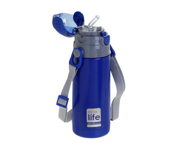 Ecolife Ανοξείδωτο Παγούρι Θερμός με Καλαμάκι Navy Blue 400ml