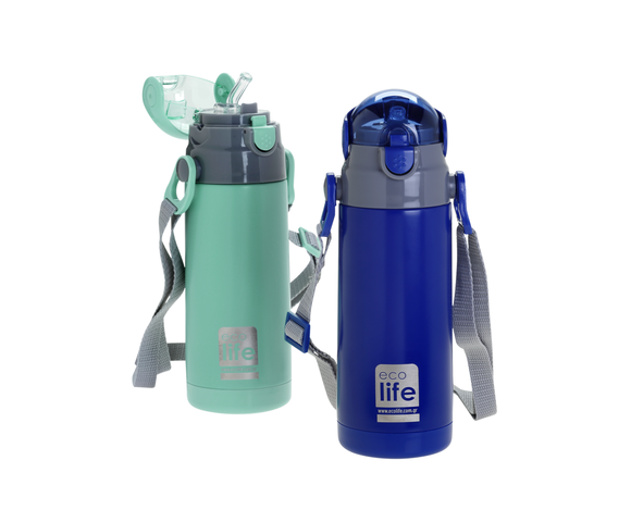 Ecolife Ανοξείδωτο Παγούρι Θερμός με Καλαμάκι Navy Blue 400ml Ecolife Ανοξείδωτο Παγούρι Θερμός με Καλαμάκι Navy Blue 400ml