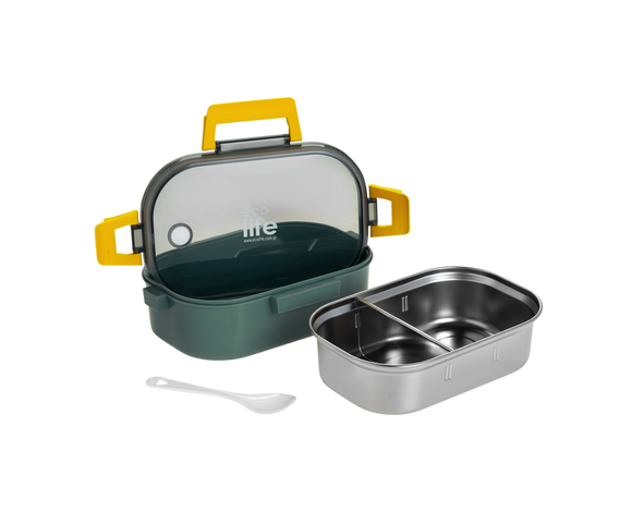 Ecolife Δοχείο Φαγητού Inox Forest Green - Με Χώρισμα 900ml