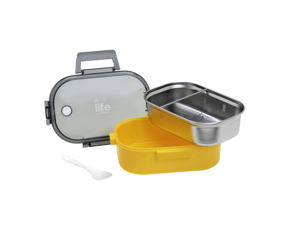 Ecolife Δοχείο Φαγητού Inox Yellow  - Με Χώρισμα 900ml