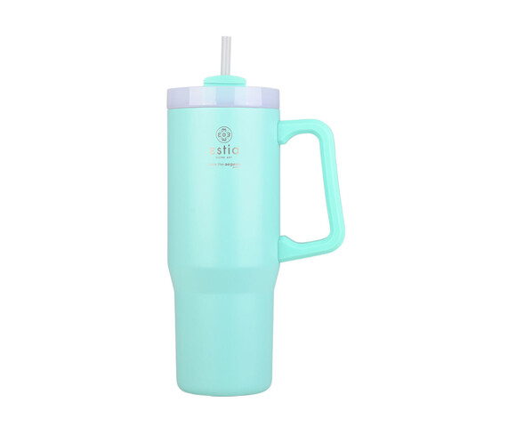 Estia  Straw Tumbler XL Save The Aegean Handled Tumbler Θερμός Ανοξείδωτο  900ml Bermuda Green