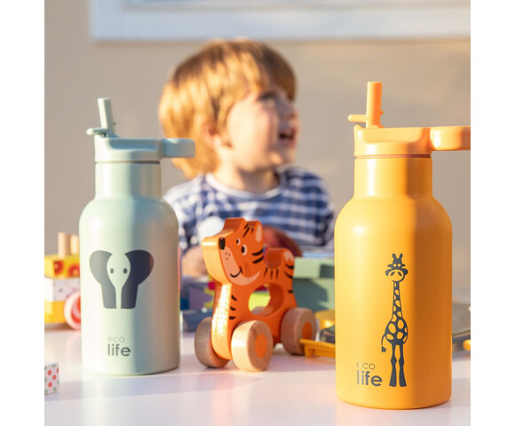 Ecolife Animal Παιδικό Παγούρι Θερμός Ανοξείδωτο με Καλαμάκι Giraffe 350ml