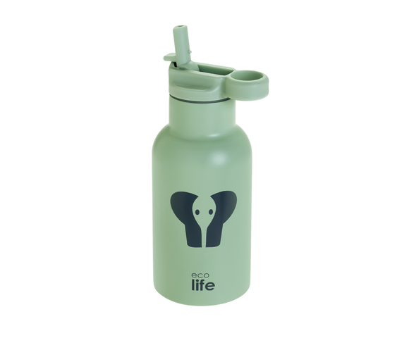 Ecolife Animal Παιδικό Παγούρι Θερμός Ανοξείδωτο με Καλαμάκι Elephant 350ml