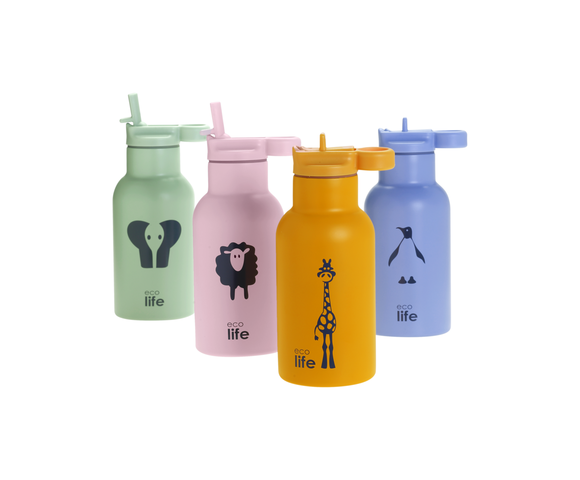 Ecolife Animal Παιδικό Παγούρι Θερμός Ανοξείδωτο με Καλαμάκι Penguin 350ml