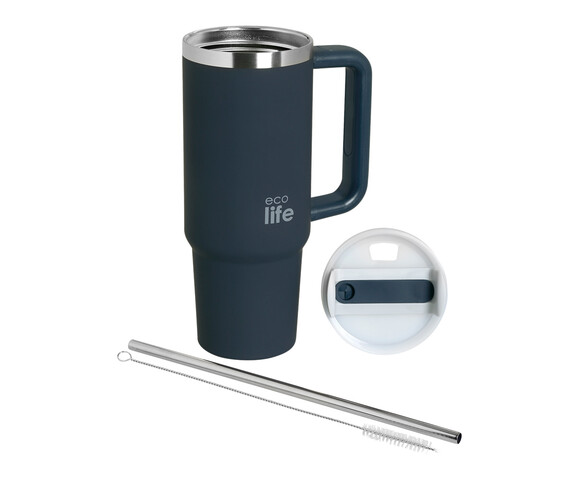Ecolife Μεταλλικό Ποτήρι Θερμός (Με Καλαμάκι) Sea 900 ml