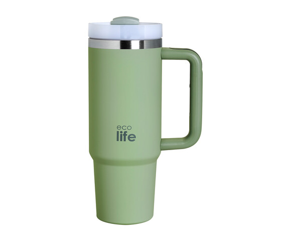 Ecolife Μεταλλικό Ποτήρι Θερμός (Με Καλαμάκι) Baby Leaf 900 ml