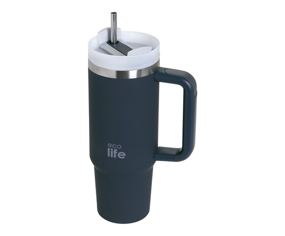 Ecolife Μεταλλικό Ποτήρι Θερμός (Με Καλαμάκι) Sea 900 ml