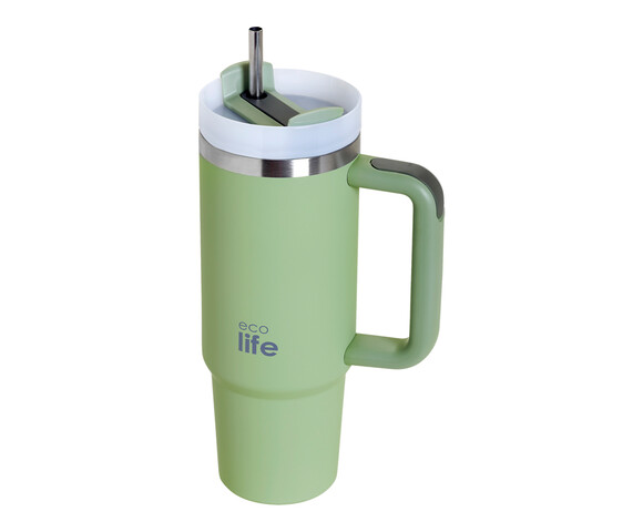 Ecolife Μεταλλικό Ποτήρι Θερμός (Με Καλαμάκι) Baby Leaf 900 ml