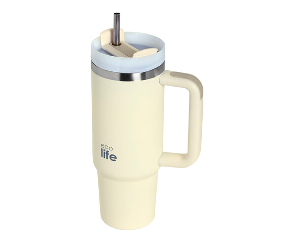 Ecolife Μεταλλικό Ποτήρι Θερμός (Με Καλαμάκι) Crema 900 ml