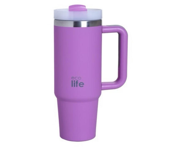 Ecolife Μεταλλικό Ποτήρι Θερμός (Με Καλαμάκι) Iris 900 ml