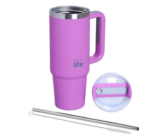 Ecolife Μεταλλικό Ποτήρι Θερμός (Με Καλαμάκι) Iris 900 ml