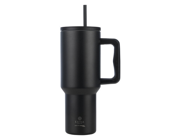 Estia  Straw Tumbler XL Handled Tumbler Θερμός Ανοξείδωτο  1200ml Midnight Black - 01-32180