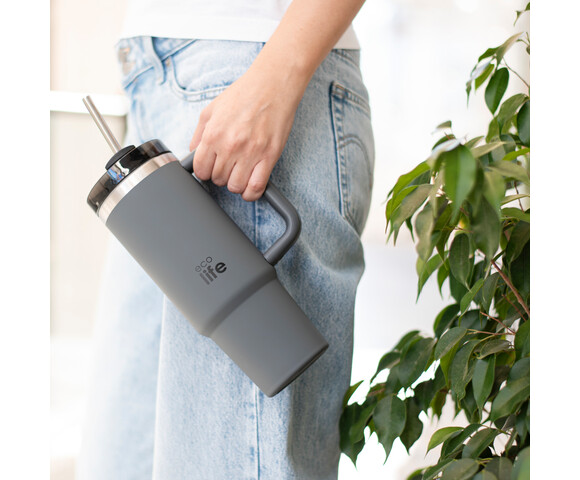 Ecolife Μεταλλικό Ποτήρι Θερμός (Με Καλαμάκι) Junior Grey 900 ml Ecolife Μεταλλικό Ποτήρι Θερμός (Με Καλαμάκι) Junior Grey 900 ml