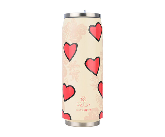 Estia Travel Cup Ανακυκλώσιμο Ποτήρι Θερμός Ανοξείδωτο Πλαστικό BPA Free 500ml Tender Lace με Καλαμάκι 01-31329