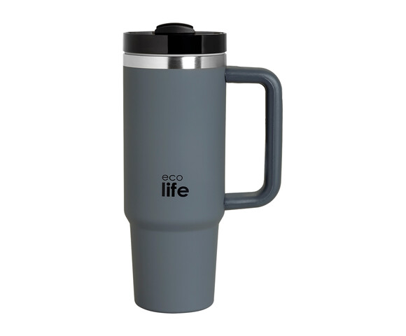 Ecolife Μεταλλικό Ποτήρι Θερμός (Με Καλαμάκι) Junior Grey 900 ml