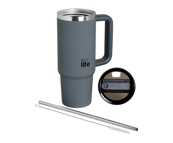 Ecolife Μεταλλικό Ποτήρι Θερμός (Με Καλαμάκι) Junior Grey 900 ml
