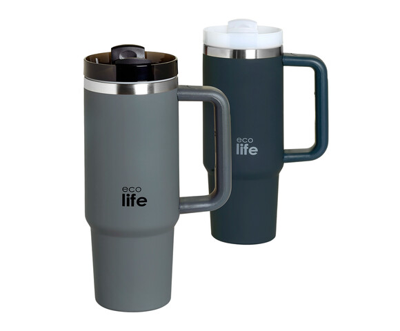 Ecolife Μεταλλικό Ποτήρι Θερμός (Με Καλαμάκι) Junior Grey 900 ml