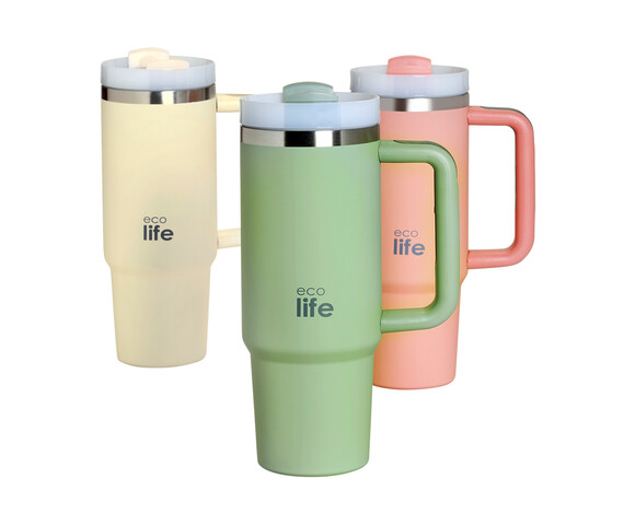 Ecolife Μεταλλικό Ποτήρι Θερμός (Με Καλαμάκι) Flamingo Pink 900 ml