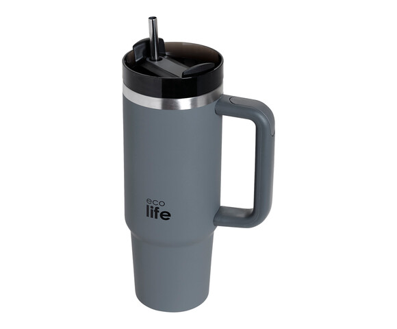 Ecolife Μεταλλικό Ποτήρι Θερμός (Με Καλαμάκι) Junior Grey 900 ml