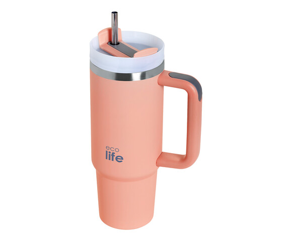 Ecolife Μεταλλικό Ποτήρι Θερμός (Με Καλαμάκι) Flamingo Pink 900 ml