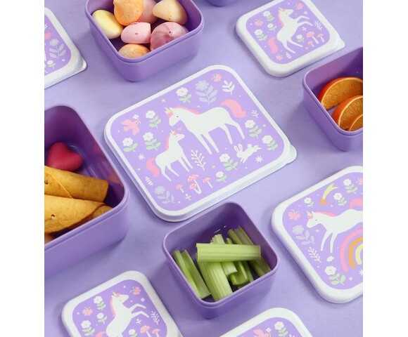 A little lovely company Σετ 4 δοχεία φαγητού Lunch & Snack Box  Unicorn Dreams