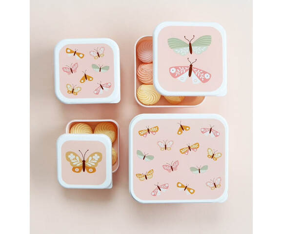 A little lovely company Σετ 4 δοχεία φαγητού Lunch & Snack Box Butterflies