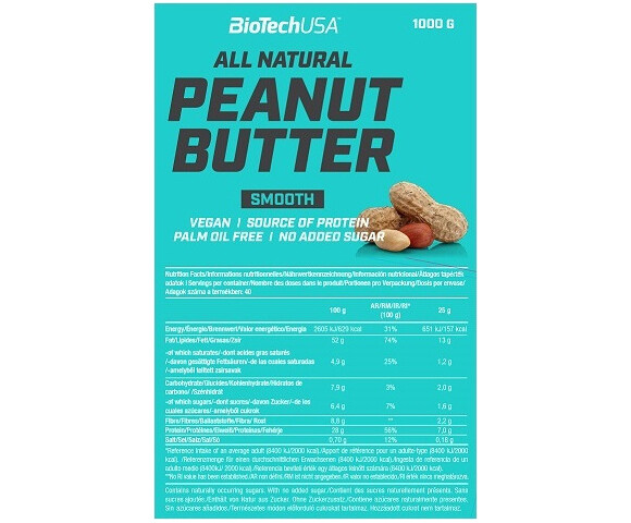 Biotech, USA, Φυστικοβούτυρο, Απαλό, Peanut, Butter, Smooth, 1000gr