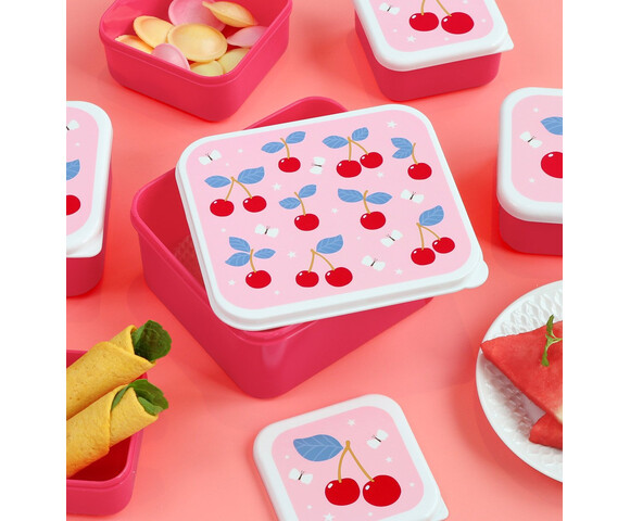 A little lovely company Σετ 4 δοχεία φαγητού Lunch & Snack Box Cherries