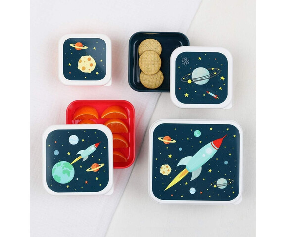 A little lovely company Σετ 4 δοχεία φαγητού Lunch & Snack Box Space