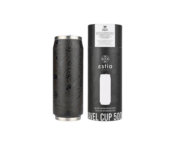 Estia Ποτήρι Θερμός Ανοξείδωτο Noir Echo με Καλαμάκι 500ml 01-22631