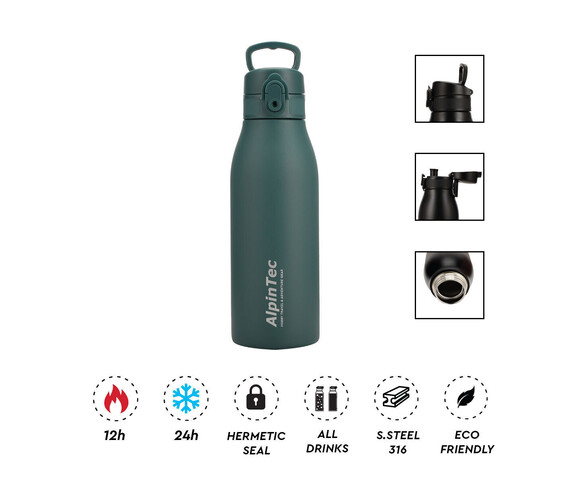 AlpinPro Παγούρι Θερμός Πλαστικό Ανακυκλώσιμο με Λαβή 600ml - Blackish Green